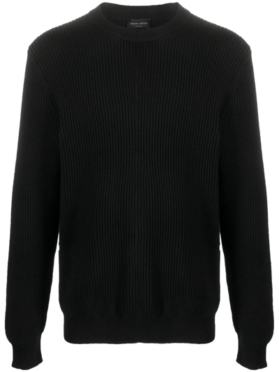 Roberto Collina Crew-neck Ribbed-knit Jumper In Black