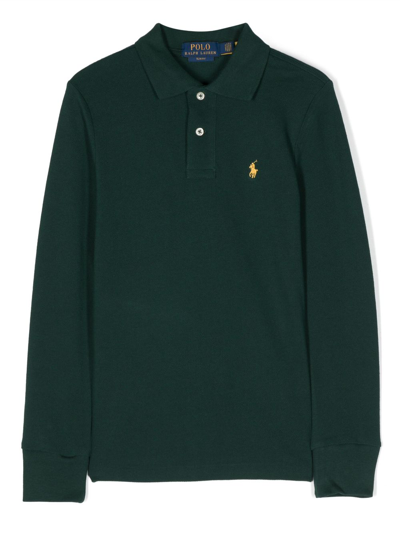 Ralph Lauren Kids' Logo-embroidered Long-sleeve Polo Shirt In Green