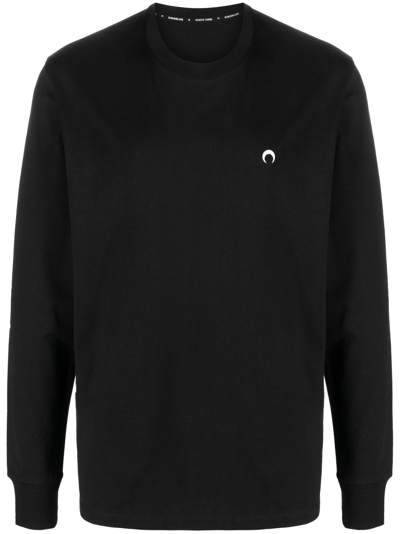 Marine Serre Logo-embroidered Crew-neck Sweatshirt In Black