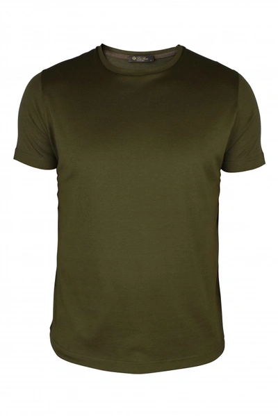 Loro Piana Luxury Men's T Shirt    T Shirt In Khaki Green Cotton And Silk