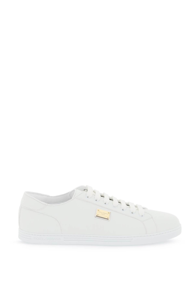 Dolce & Gabbana Calfskin Leather Saint Tropez Sneakers In Optical_white