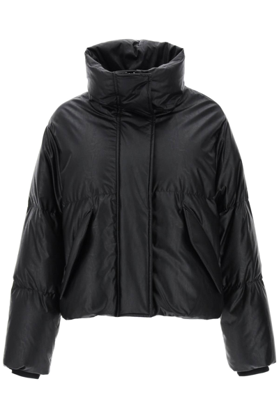 Mm6 Maison Margiela Faux Leather Puffer Jacket With Back Logo Embroidery In Black