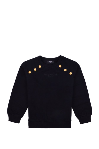 Balmain Kids Button Embellished Crewneck Sweatshirt In Black