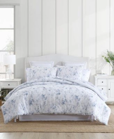 Laura Ashley Belinda Cotton Reversible Comforter Set Collection Bedding In Chambray Blue