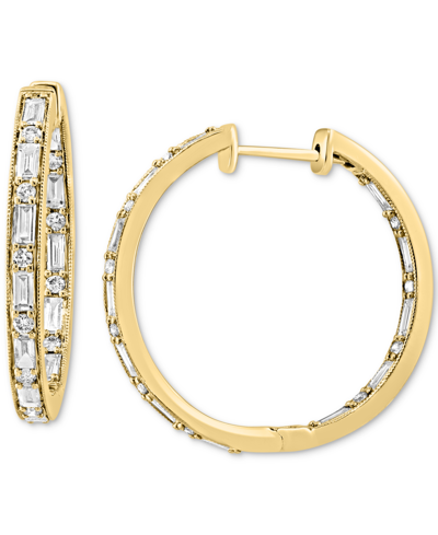 Effy Collection Effy Diamond Baguette & Round In & Out Small Hoop Earrings (1-1/5 Ct. T.w.) In 14k Gold, 1"