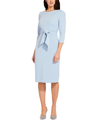 Adrianna Papell Tie Waist Crepe Sheath Dress In Blue Mist