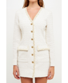 Endless Rose Long Sleeve Tweed Minidress In Beige
