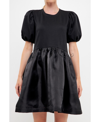 English Factory Knit Woven Mixed Media Mini Dress In Black
