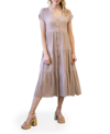Blu Pepper Short Sleeve Faux Button Midi Dress In Taupe