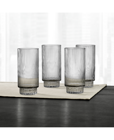 Hotel Collection Smoked Fluted Highball Glasses, Set Of 4, Created For Macy's In Smoked Grey