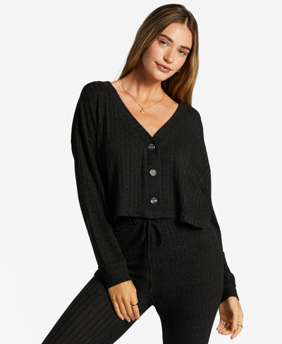 Billabong Juniors' Space-dye Ribbed Keep On Cardi In Black Sands