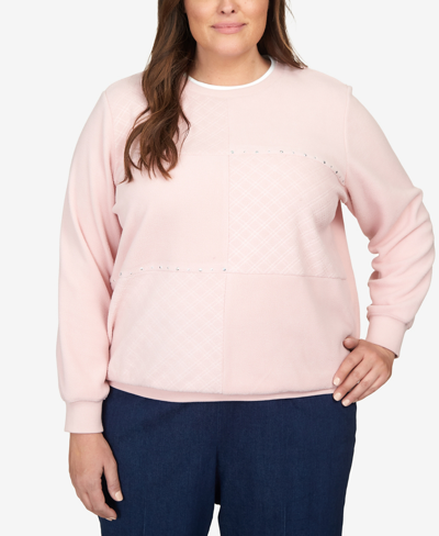 Alfred Dunner Plus Size Classics Spliced Quilted Pull On Crew Neck Top In Fawn