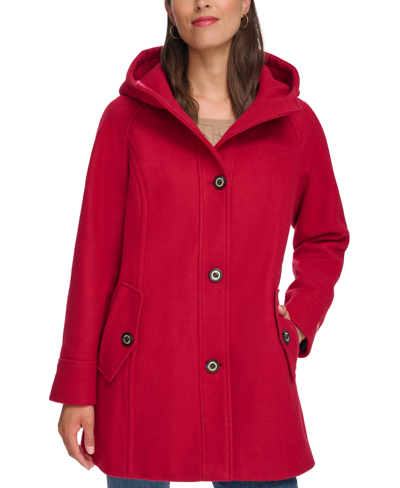 Tommy Hilfiger Women's Hooded Button-front Coat, Created For Macy's In Red