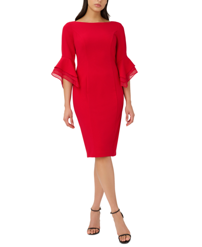 Adrianna Papell Women's Tiered-cuff 3/4-sleeve Sheath Dress In Red