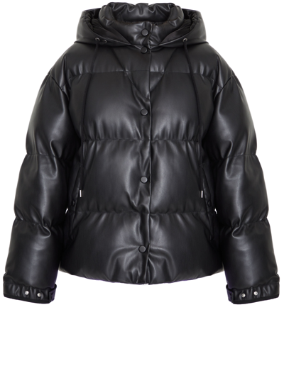 Stella Mccartney Faux Leather Quilted Puffer Jacket In Black