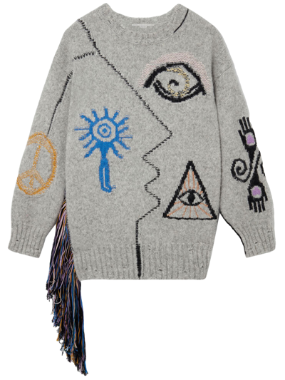 Stella Mccartney Folk Artwork Wool Blend Knit Sweater In Grey