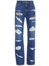 DOLCE & GABBANA DISTRESSED JEANS WITH LEO PRINT