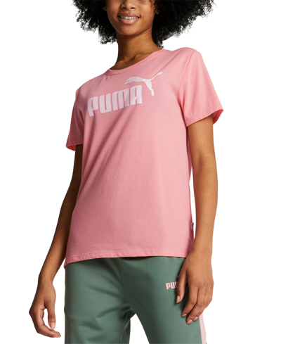 Puma Women\'s Essentials Graphic Short Sleeve T-shirt In Pink Smoothie  Heather | ModeSens