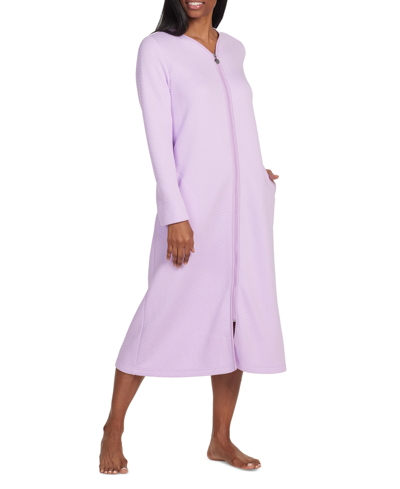 Miss Elaine Plus Size Long-sleeve Zip-front Robe In Lilac