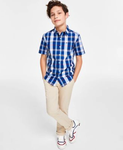 Tommy Hilfiger Toddler Little Big Boys Campus Plaid Shirt Flat Front Stretch Chino Pants In Gold Khaki