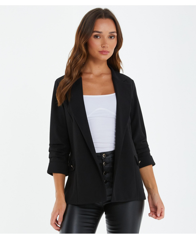Quiz Women's Scuba Crepe Blazer With Gold Buttons In Black