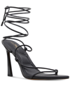 Aldo Melodic Pointed Toe Ankle Wrap Sandal In Black Leather