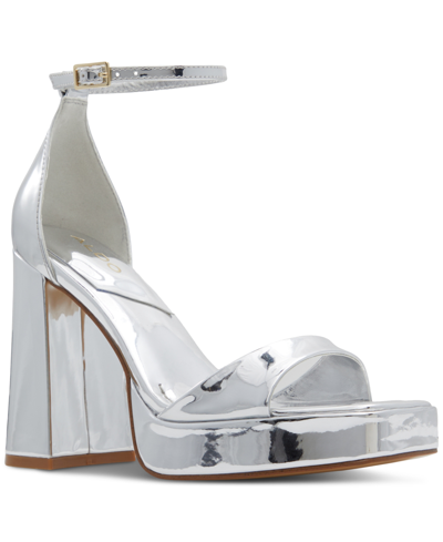 Aldo Women's Montag Two-piece Ankle-strap Block-heel Sandals In Silver