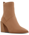 Aldo Bethanny Pointed Toe Block Heel Bootie In Beige Leather