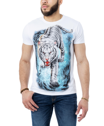 X-ray Men's Animal Rhinestone T-shirt In White Tiger On Water