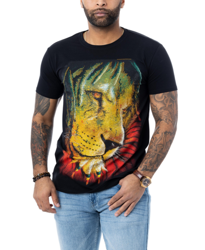 X-ray Men's Animal Rhinestone T-shirt In Black Marley Lion