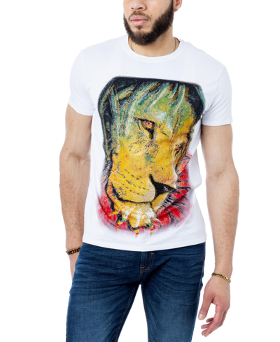 X-ray Men's Animal Rhinestone T-shirt In White Marley Lion