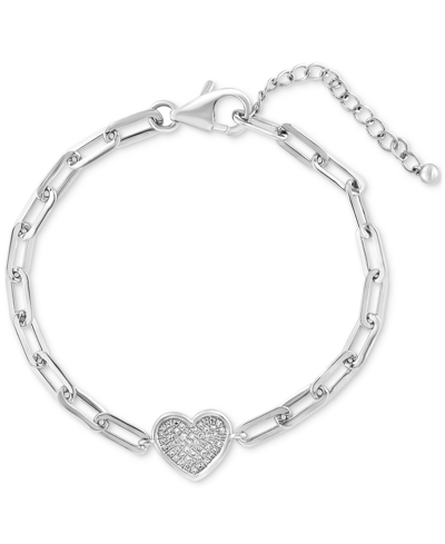 Effy Collection Effy Diamond Pave Heart Paperclip Link Bracelet (1/5 Ct. T.w.) In Sterling Silver