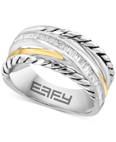Effy Collection Effy Diamond Baguette Crossover Ring (1/5 Ct. T.w.) In Sterling Silver & 14k Gold-plate