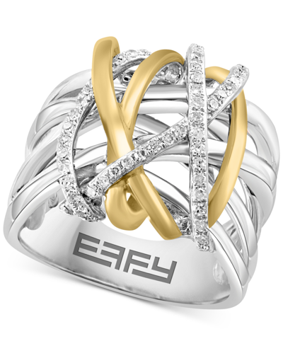 Effy Collection Effy Diamond Contrasting Intertwined Crisscross Ring (1/4 Ct. T.w.) In Sterling Silver & 14k Gold-pl