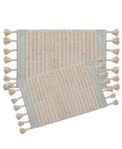 Lucky Brand Overtufted Cotton Fringe 2-piece Bath Rug Set, 17" X 32" And 20" X 40" In Aqua