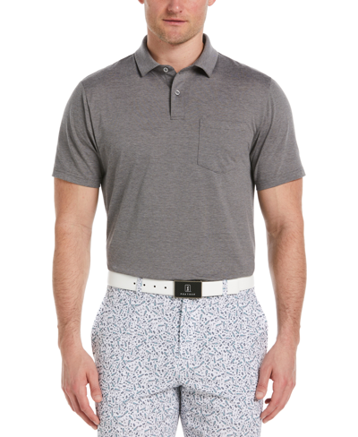 Pga Tour Men's Fine-knit Short-sleeve Pocket Polo Shirt In Charcoal Heather