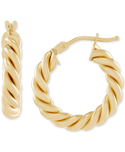 Italian Gold Twist-style Tube Small Hoop Earrings In 10k Gold, 3/4" In Yellow Gold