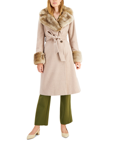 Via Spiga Womens Faux Fur Slimming Wool Coat In Bone