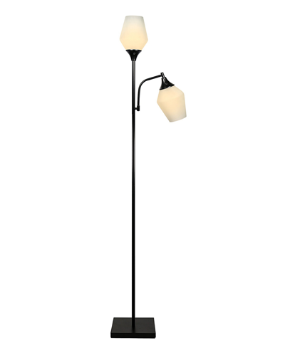 Fangio Lighting 71.5" Wrought Iron Tree Floor Lamp With Two Frosted Glass Shades In Black