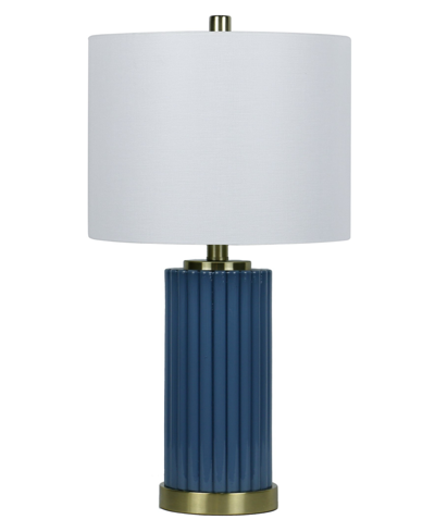 Fangio Lighting 23" Architectural Glass Column Table Lamp With Designer Shade In Deep Blue