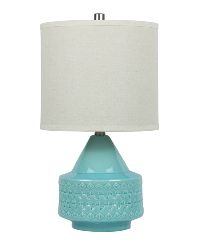 Fangio Lighting 21" Tribal Relief Table Lamp With Designer Shade In Turquoise