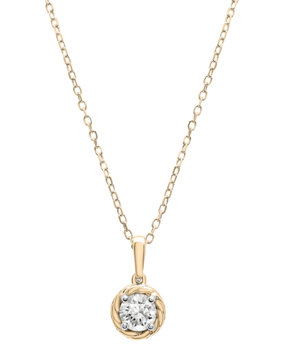 Macy's Diamond Knot-frame Solitaire Pendant Necklace (1/3 Ct. T.w.) In 14k Gold, 15" + 3" Extender In Yellow  White Gold