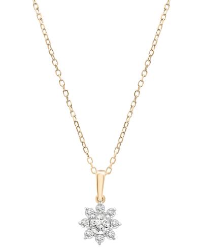 Macy's Diamond Star Flower Pendant Necklace (1/3 Ct. T.w.) In 14k Gold, 15" + 3" Extender In Yellow  White Gold