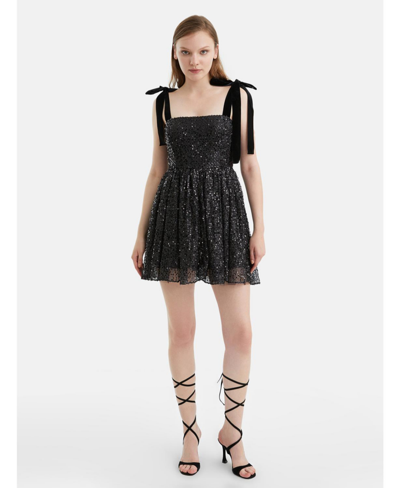 Nocturne Sequined Flowy Mini Dress In Black
