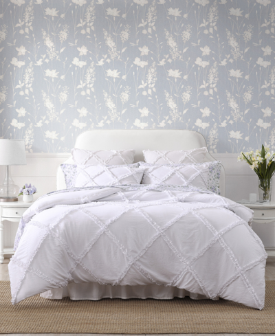 Laura Ashley Norah Solid Microfiber 3 Piece Comforter Set, Full/queen In White