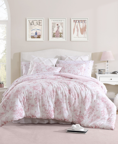 Laura Ashley Delphine Cotton Reversible 3 Piece Comforter Set, King In Mauve Pink