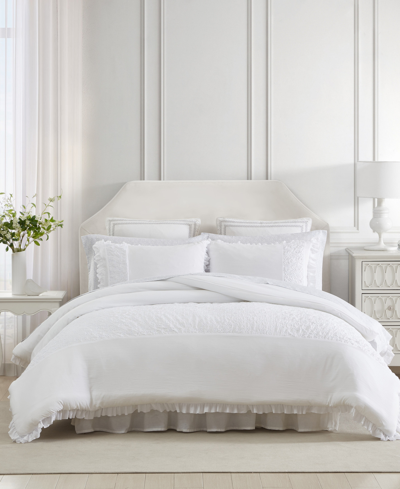 Laura Ashley Eyelet Ruffle Microfiber 3 Piece Comforter Set, Full/queen In White