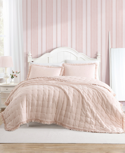 Laura Ashley Hailee Microfiber 3 Piece Quilt Set, Full/queen In Light Pink