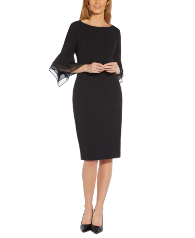 Adrianna Papell Women's Tiered-cuff 3/4-sleeve Sheath Dress In Black