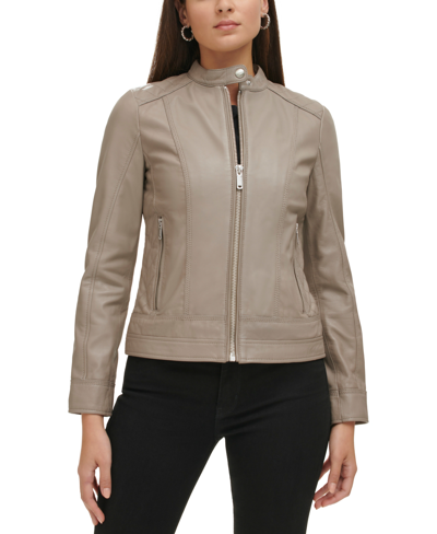 Guess Women's Quilted-shoulder Leather Coat, Created For Macy's In Pebble
